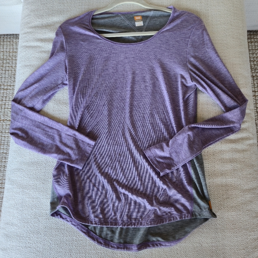 Lucy Tech Purple/Grey Scoop Neck Long Sleeve Top M Hike Walk Run Yoga Pilates